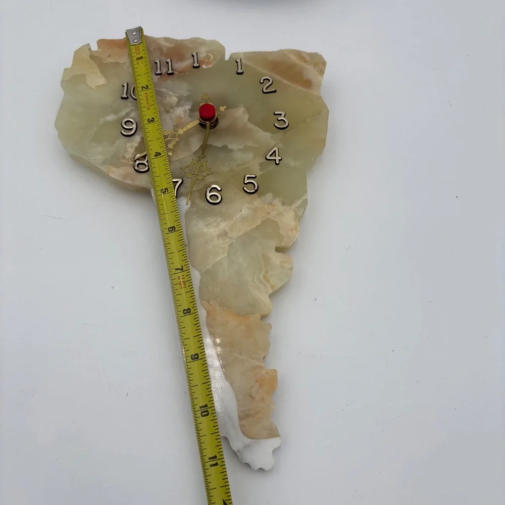 Natural Onyx Stone South America Wall Clock Gold‎ Hands Red Accents